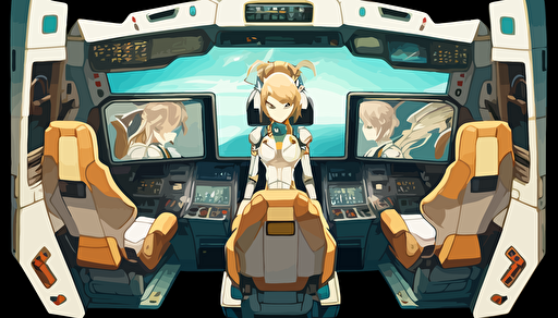 spaceship cockpit,4 emoty seats,anime style,comic,illustration,vector,