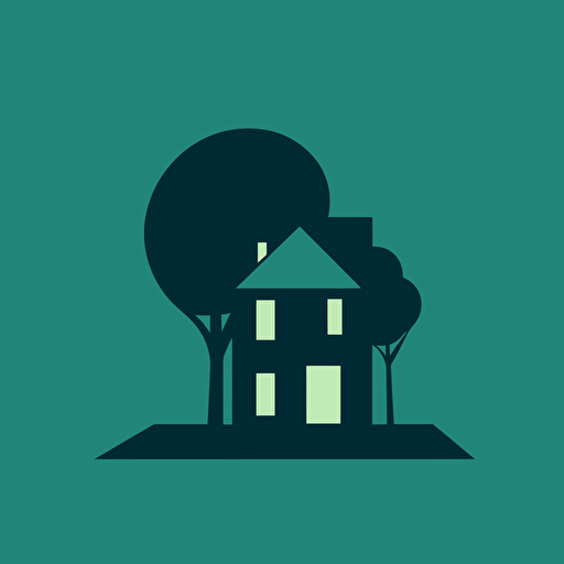 Create a modern minimalist logo of a long 1 storysmall house, vector 2 color, Saul Bass,