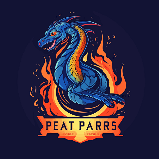 paris saint germain logo with a blue dragon spittin fire, clean, art vector