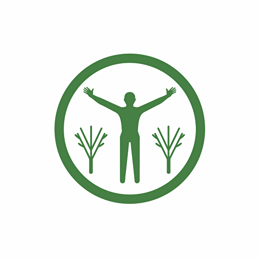 a logo for a physiotherapistwhere a stickfigure has two hands around it, green, white, vectorized, simple, 2d