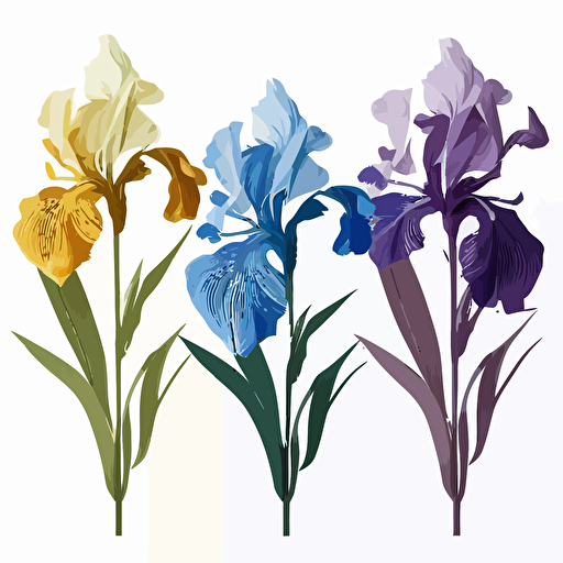 Simple minimal vector of frances native flower the iris with leaves on white background 3 colors ar