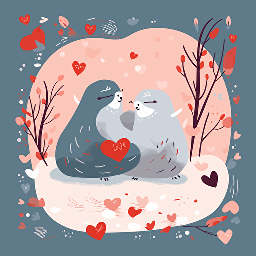 otters in love, flatlay, vector flat, PNG, SVG, vector illustration