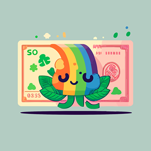 a cute and colourful cartoon that is a dollar bill, flat vector, vibrant
