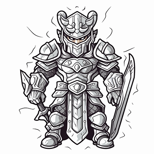 2d illustration, simple vector warrior coloring page