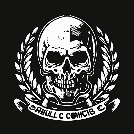 motorcycle club logo, BMW R100 and skeletor, simple vector, black and white