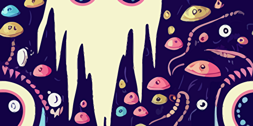a cartoon vector style illustration of an alien monster with lots of eyes, colourful, fun, punk goth style, grainy texture