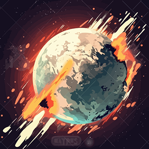 giant meteor collides with planet earth, hyper stylized, massive space disaster, vector art