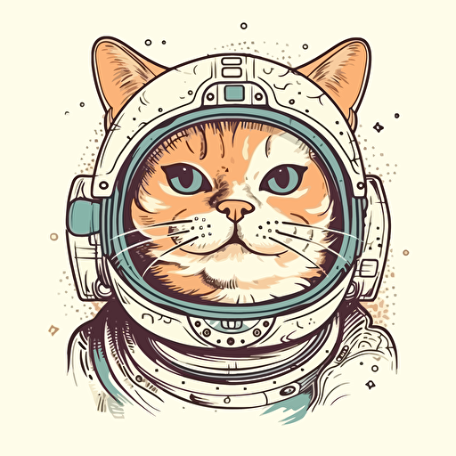 vector illustration of funn, happy fat cat with a space helmet on his head