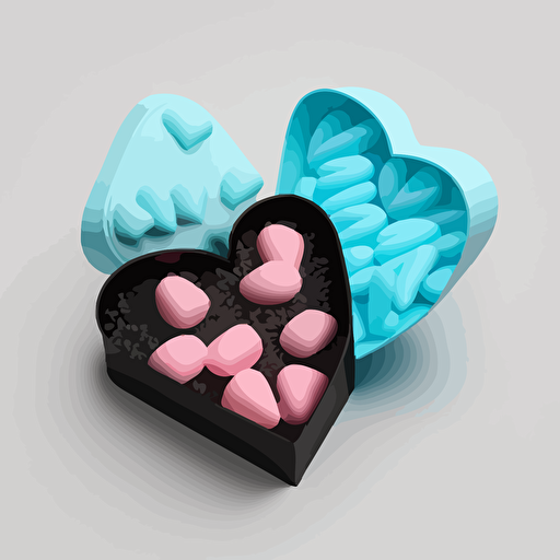 box of candy pink hearts, a baby blue hearts and a chrcoal hearts, fancy, vector