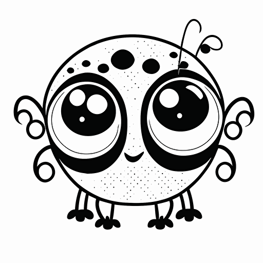 cute ladybird in farm, big cute eyes, pixar style, simple outline and shapes, coloring page black and white comic book flat vector, white background