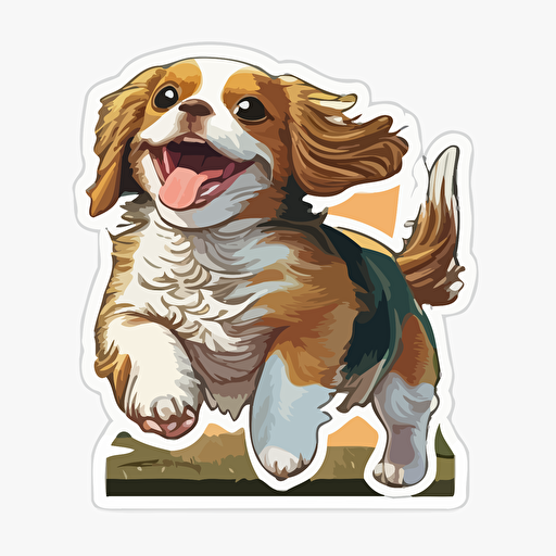 happy blenheim cavalier puppy vector art sticker