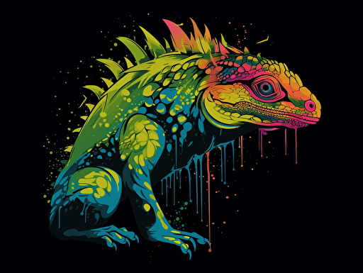 graffiti paint dripping vector logo of an iguana, black background
