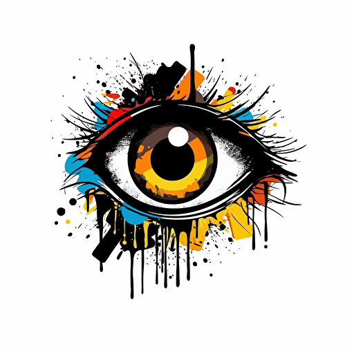 bold,abstract iconic logo of a cartoon eye with question marks around, black vector, white background
