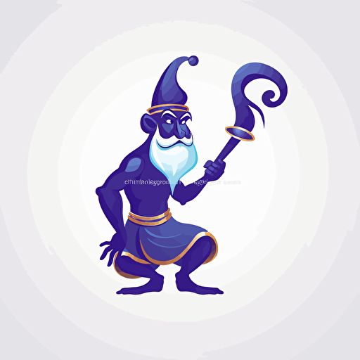 vector logo of a genie coming out of a genie bottle, with a broom in its hands