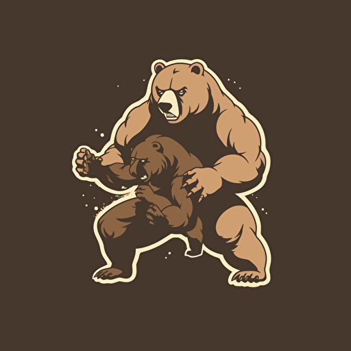 2d vector art, brown bear fighting jiu-jitsu, black belt, minimalist logo
