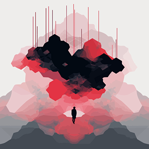 minimalist, vectorized, black and red colors, print layer , delicacy, elegant, polygon smooth clouds small and big