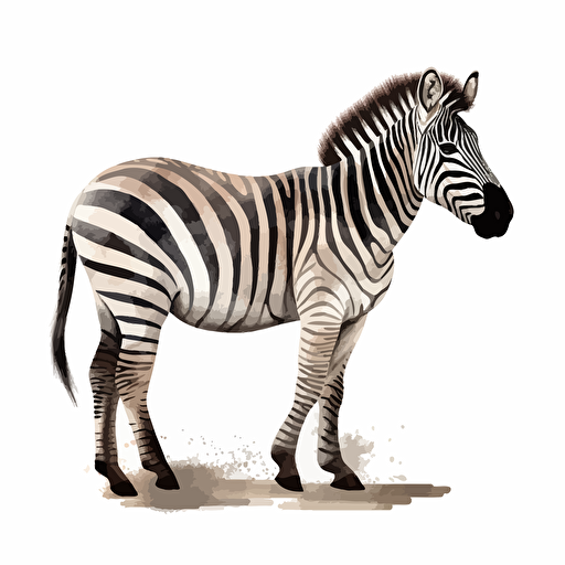 zebra, detailed, cartoon style, 2d watercolor clipart vector, creative and imaginative, hd, white background