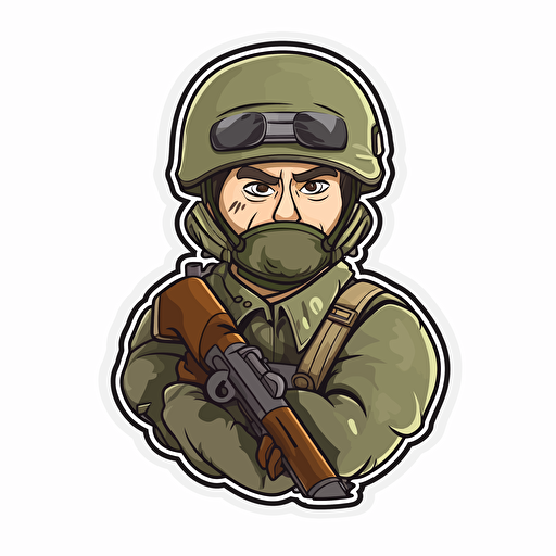 ukrainian soldier, Sticker, Content, Earthy, Cartoon, Contour, Vector, White Background, Detailed