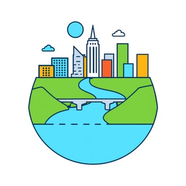 a cityscape with a river