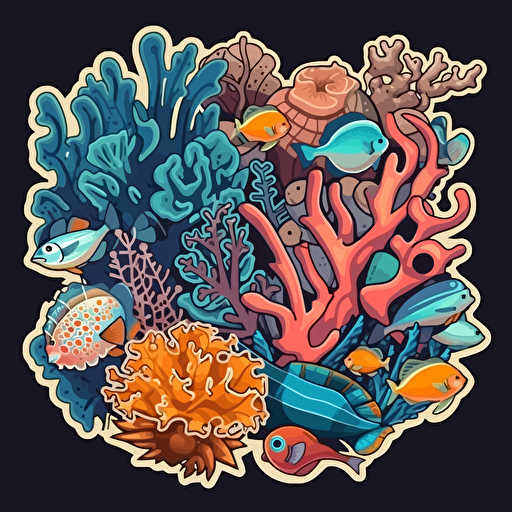 coral reef sticker detailed vector art