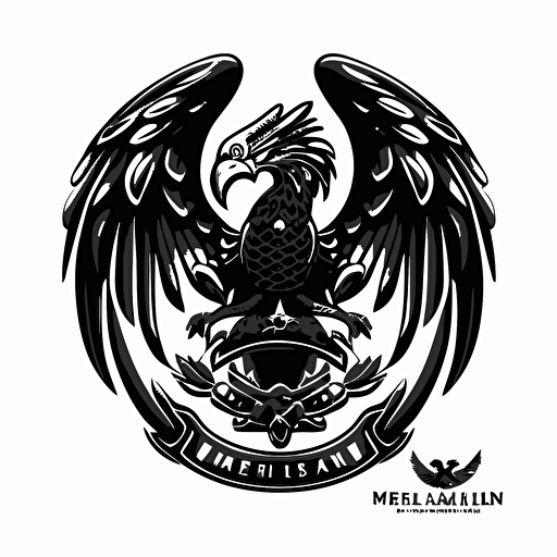 simple geometric mascot iconic logo of mexican eagle with snake black vector, on white background