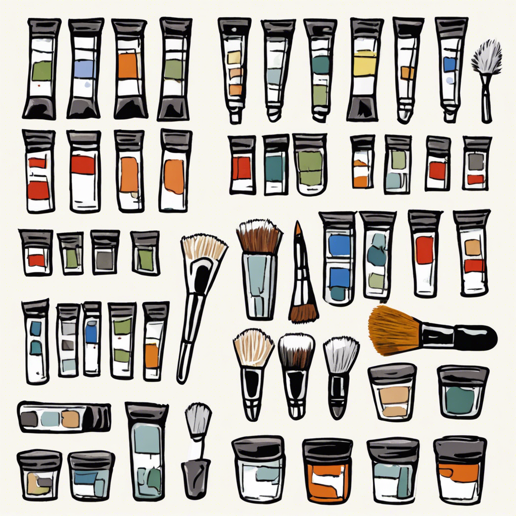 Set of watercolor paints and a brush., illustration in the style of Matt Blease, illustration, flat, simple, vector