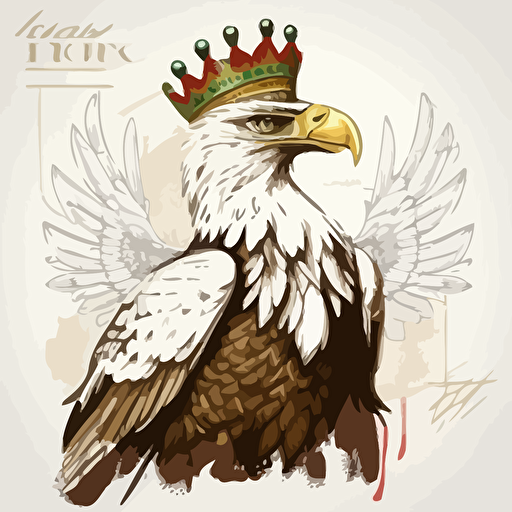 aggressive polish white eagle with golden royal crown on its head, sketch, white paper, detailed, vector