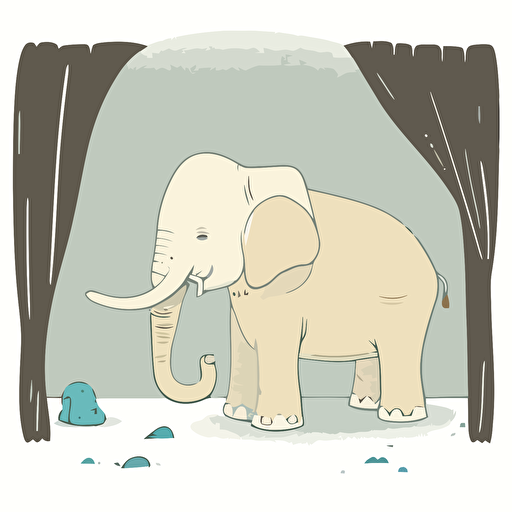 elephant in zoo, big, children's book disney style, flat colors, 2d, vector, white background