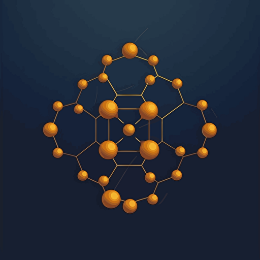 dark blue molecular structures, minimalist design, Logo, Gold background, vector drawing, flat