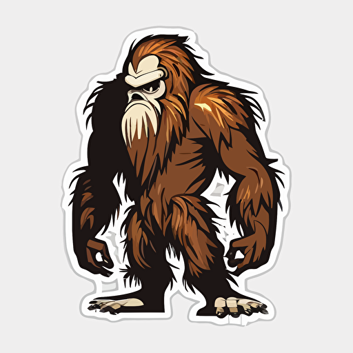 Sasquatch, Sticker, Adorable, Dark, Cartoon, Contour, Vector, White Background, Detailed