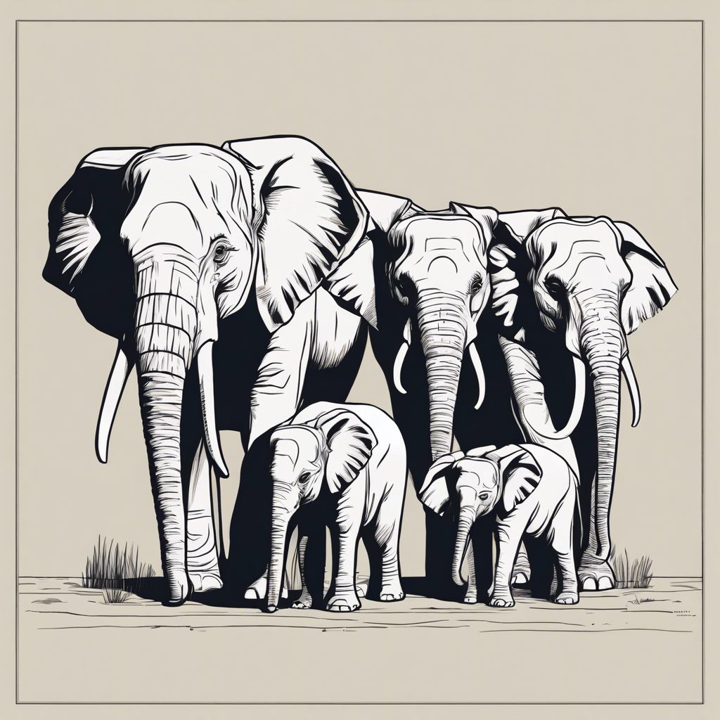 a family of elephants, illustration in the style of Matt Blease, illustration, flat, simple, vector