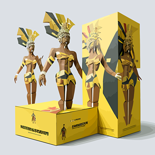 Trinidad Carnival costumes stacked in boxes with a vector based cartoon style on a flat grey background in a front facing angle