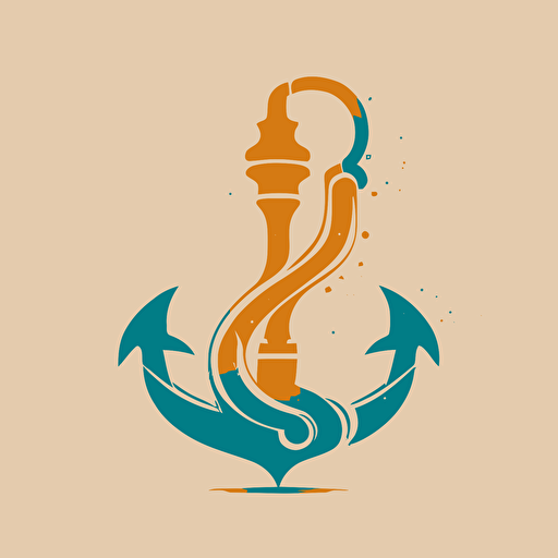 Flat, minimal, modern vector logo of a hookah in the shape of an anchor
