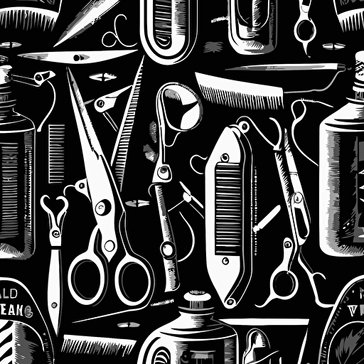 /wallpaper design for barbershop with hair clippers and shears in black and white vector art