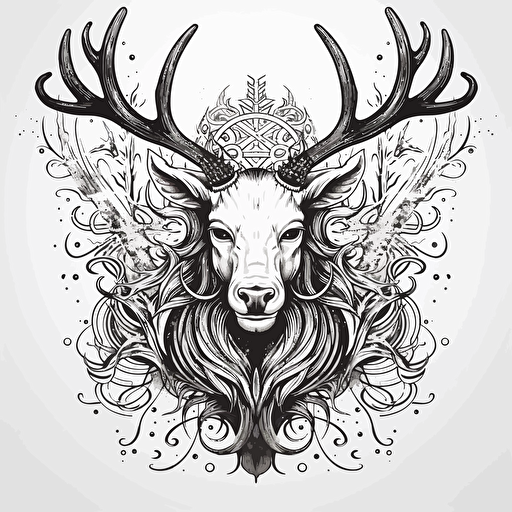elk antler, black and white vector illustration, simple ::vector style