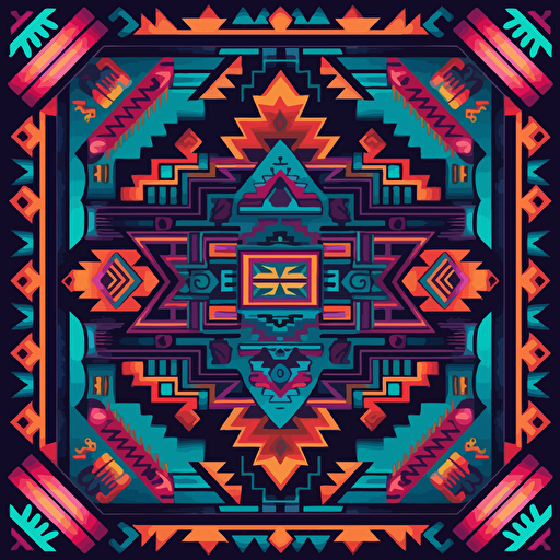 sharp vector aztec pattern, square like, dmt, made in adobe illustrator, colorful