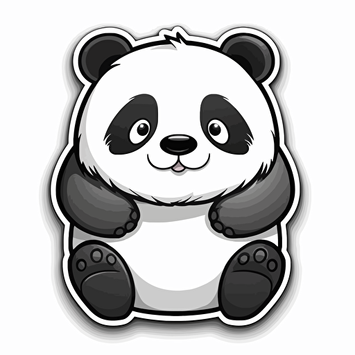 sticker, chubby round panda, kawaii, cute and happy, contour, vector, white background