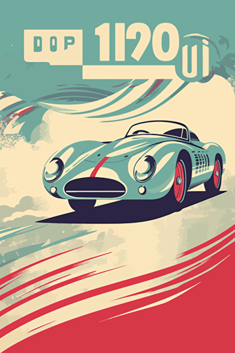 poster 1950's racing event, vector art, minimalistic, light colors,