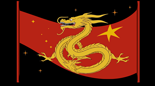 space-themed red and gold dragon flag with chinese stars, futuristic and minimalistic government flag design, vector emblem