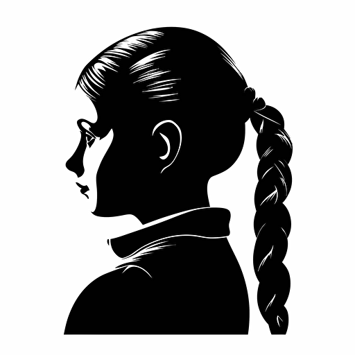 Wednesday Addams pigtails silhouette vector logo, black and white, high quality