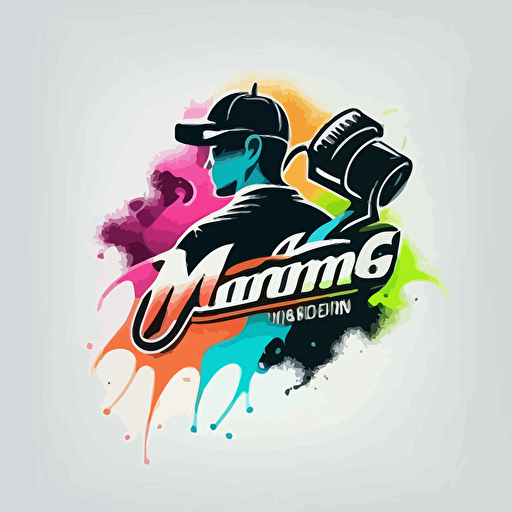 modern painting contractor company logo with multicolor paint spraying from paint spraygun vector