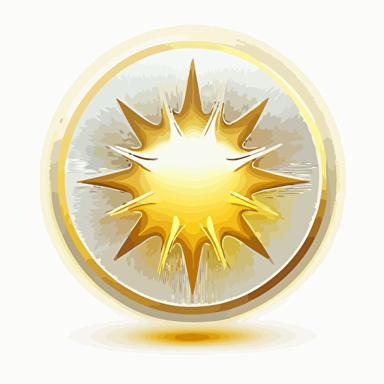 Gold coin icon. he is on the verge, the angle is 3/4. There is a magical glow around the coin. Bright and voluminous, vector. White background