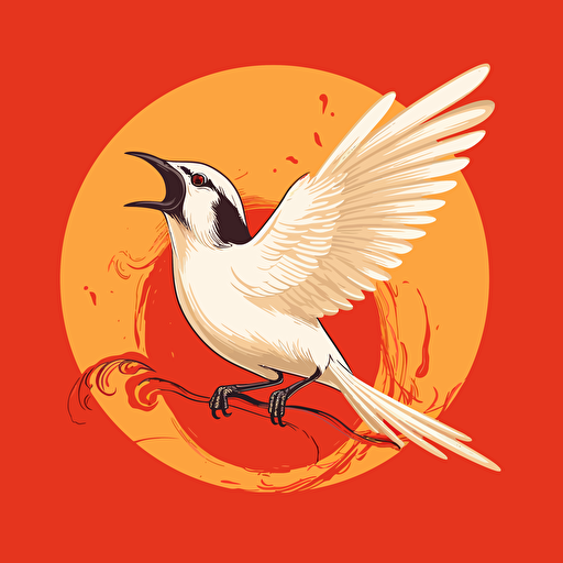 Vector illustration White waddled Bellbird calling out an emergency on red background