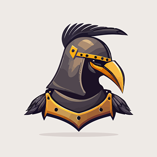 a simple vector logo of a cartoon crow wearing a knights helmet
