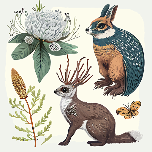 pdf vector drawing of animals and botanicals