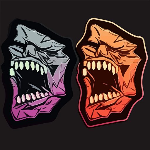 sticker, angry piece of gum with strong jaw, contour, vector, black background