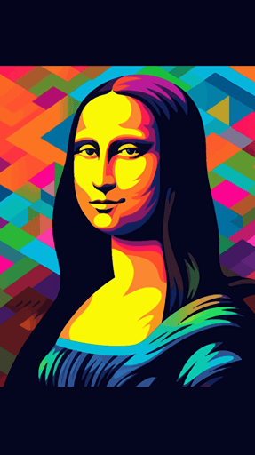 Mona Lisa in vector art, minimal style, space, stars, sky, cartoon style, duolingo style, objects with a black stroke, beautiful colors, pastel and neon background