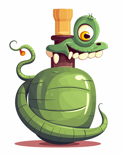 vector illustration bottle of tequila with a smiling worm, no background, cartoon style