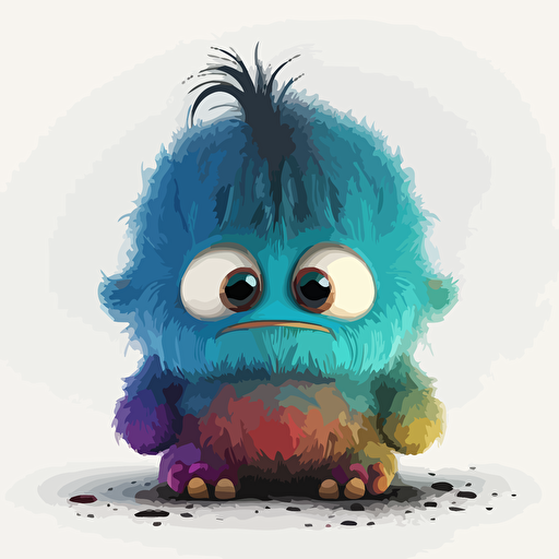 A saturated colors baby fur monster, goofy looking, calm, white background, vector art , pixar style