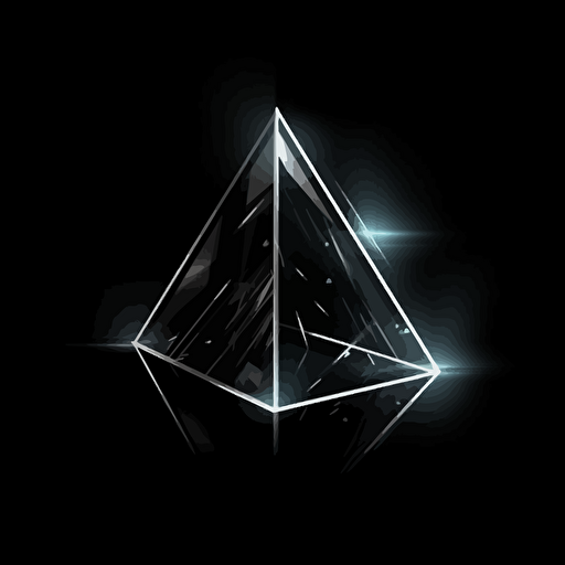 futuristic iconic logo of a triangular prism hit by a ray of light, white vector, on black background